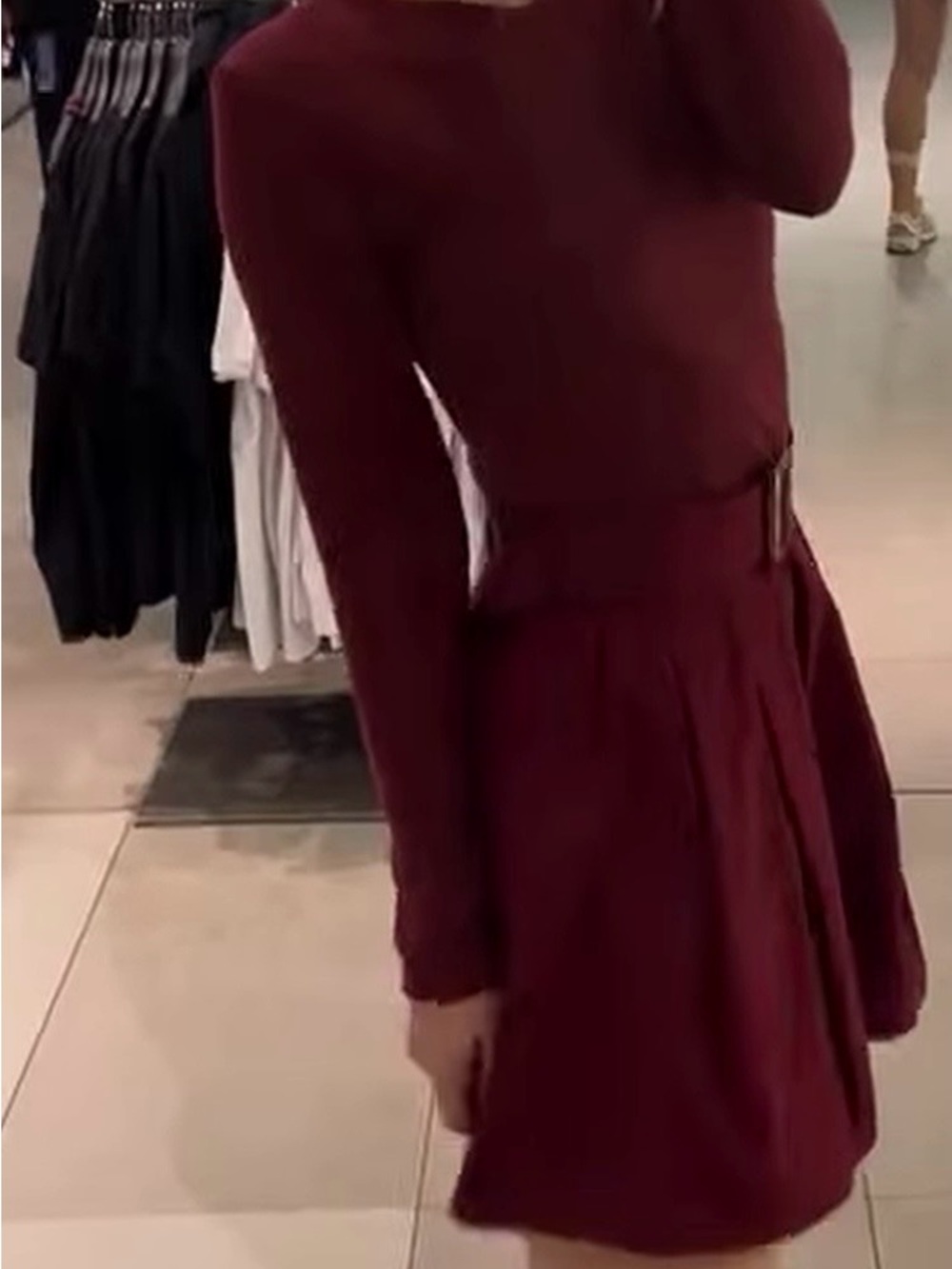 Zara Burgundy Long-Sleeve Belted Dress - Picture 2 of 7